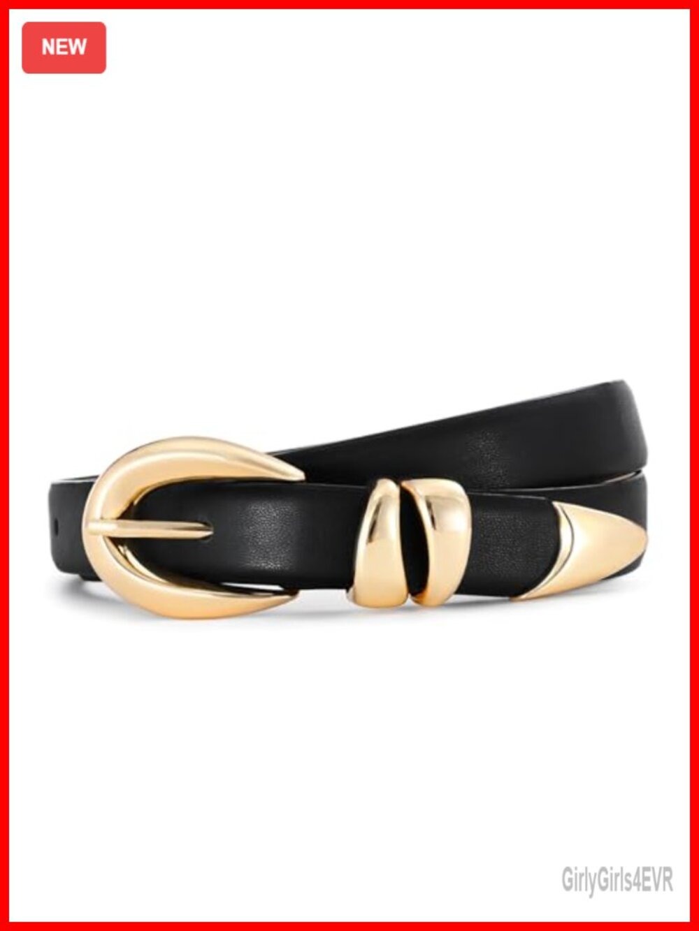Womens Faux Leather Belt Gold Buckle Adjustable Jeans Dress